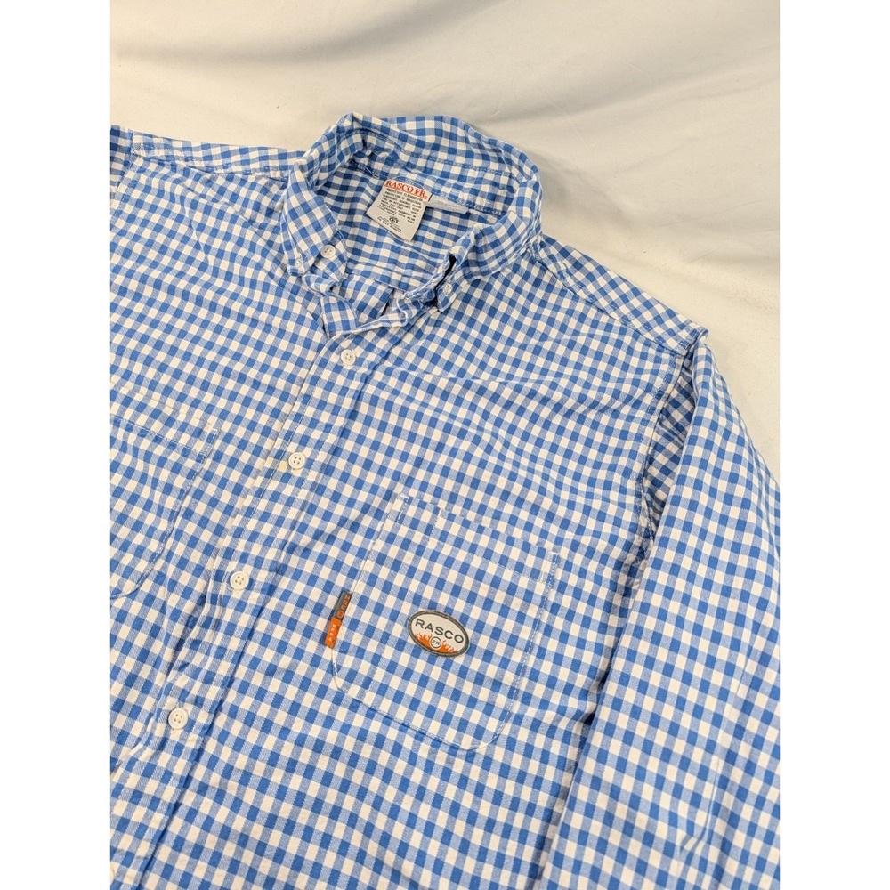 Rasco FR Shirt Mens 3XL Tall Blue Flame Resistant Plaid Workwear Button Up *Read